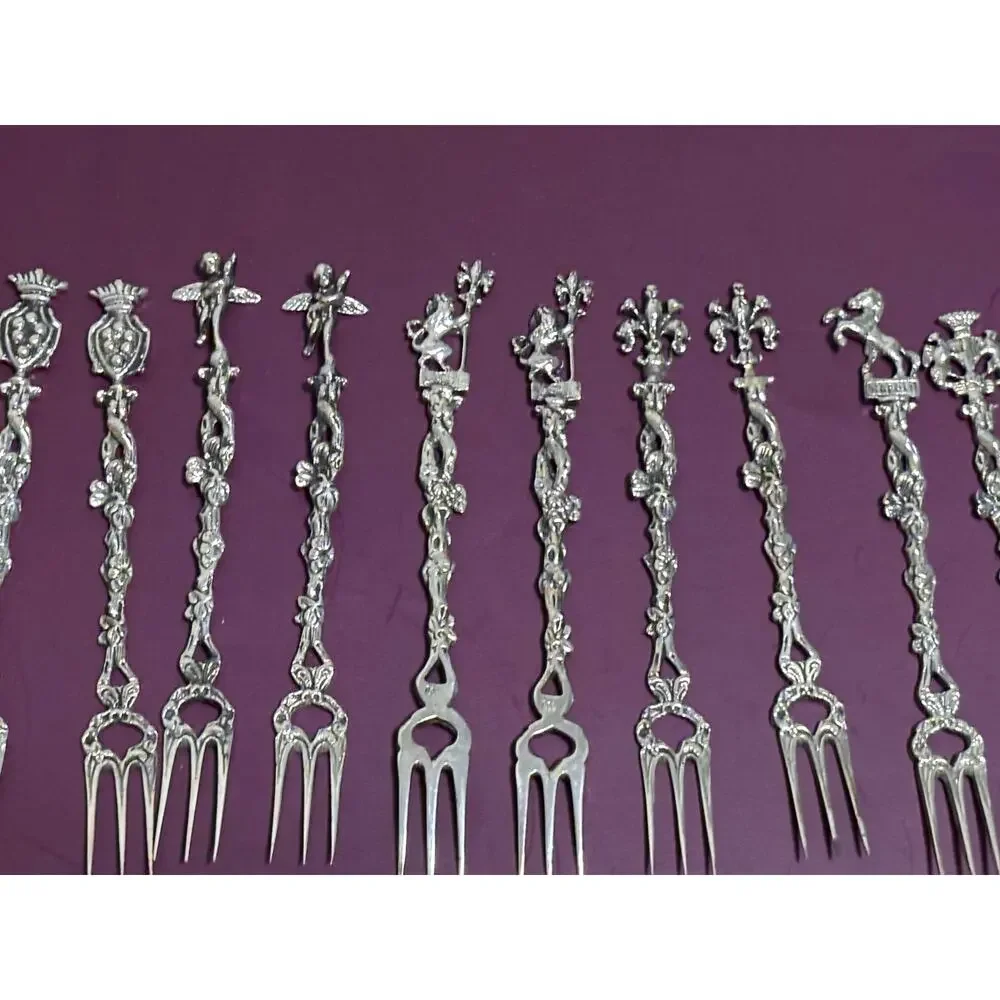 Lot Set of 18 800 Silver 3 Tined Serving Fork with Winged Cherub Figures